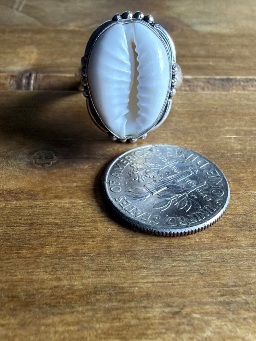 Bohemian Vintage Women Jewelry Beach Sea Shell Ring Size 5.5 Silver 925 Boho - Picture 2 of 3